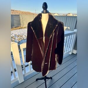 Vintage Borgazia “The One & Only” Brown & Black Faux Fur Coat Deep Pile 90s Glam